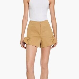Sandro Womens Ruffled Shorts Camel Tan Zip Front Shorts Size 40 US 8 100% cotton